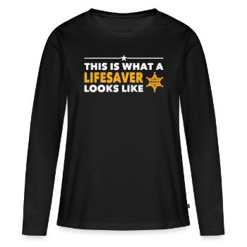 Policier Voici à quoi ressemble Lifesaver Police - T-shirt manches longues Premium bio Femme - noir - Devant - Julia (174cm)