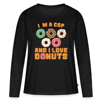 Policeman in A Cop I Love Donuts Police Uniform - Women's Premium Organic Long Sleeve Shirt - black - Front - Julia (174cm)