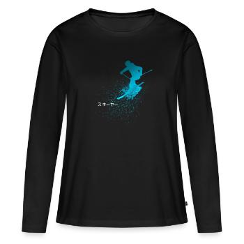 Skier, Ski, Japanese - Frauen Premium Bio Langarmshirt - Schwarz - Vorne - Julia (174cm)