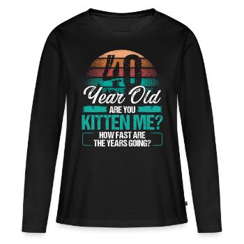 40 ans drôle chat propriétaire idée d’anniversaire chaton - T-shirt manches longues Premium bio Femme - noir - Devant - Julia (174cm)