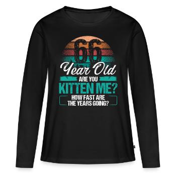 66 Year Old Funny Cat Owner Birthday Idea Kitten - Frauen Premium Bio Langarmshirt - Schwarz - Vorne - Julia (174cm)
