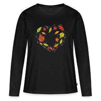 Autumn Leaves Forming Heart For Thanksgiving - Frauen Premium Bio Langarmshirt - Schwarz - Vorne - Julia (174cm)