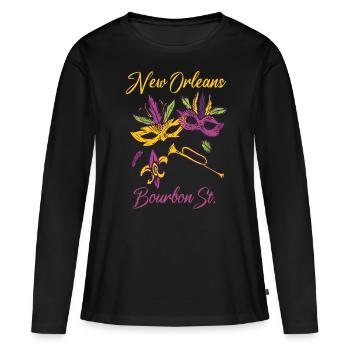 Français Bourbon souvenir du carnaval de la Nouvelle-Orléans - T-shirt manches longues Premium bio Femme - noir - Devant - Julia (174cm)