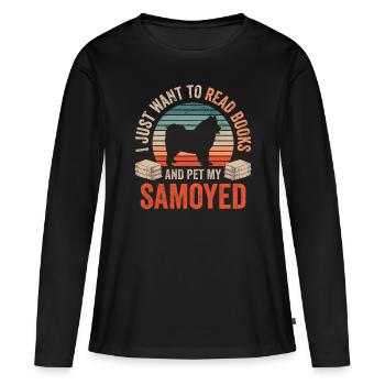 Lire et caresser Samoyède Samoyède - T-shirt manches longues Premium bio Femme - noir - Devant - Julia (174cm)