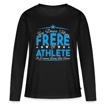 J'ai deux titres frère et Athlète. Cadeau frère. - T-shirt manches longues Premium bio Femme - noir - Devant - Julia (174cm)