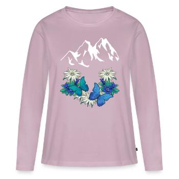 Autriche Suisse Dolomites Salzbourg Tyrol du Sud Alm - T-shirt manches longues Premium bio Femme - rose poudré - Devant - Julia (174cm)