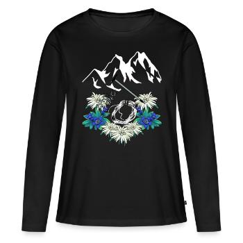 Tiroler Alpen Enzian Edelweiß Bergsteiger klettern - Frauen Premium Bio Langarmshirt - Schwarz - Vorne - Julia (174cm)