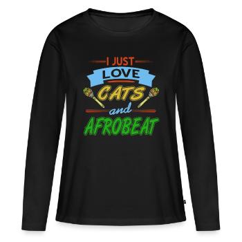J’adore les chats et l’afrobeat - T-shirt manches longues Premium bio Femme - noir - Devant - Julia (174cm)