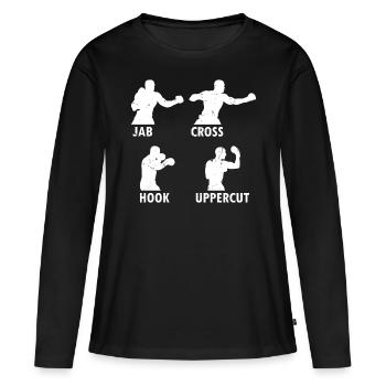 Boxe Arts Martiaux Boxe Jab Cross Hook Uppercut - T-shirt manches longues Premium bio Femme - noir - Devant - Julia (174cm)