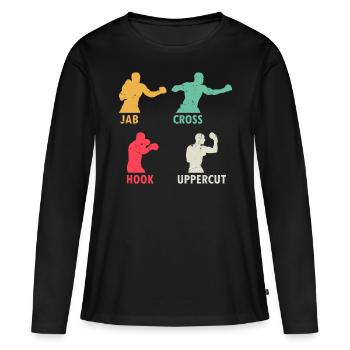 Boxe Jab Cross Hook Uppercut - Arts Martiaux Boxi - T-shirt manches longues Premium bio Femme - noir - Devant - Julia (174cm)