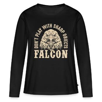 Falke Scharfe Objekte Falknerei Adler Habicht Falk - Frauen Premium Bio Langarmshirt - Schwarz - Vorne - Julia (174cm)