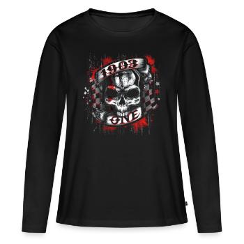 1903 One - Biker Skull - Frauen Premium Bio Langarmshirt - Schwarz - Vorne - Julia (174cm)