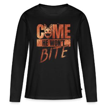 Come, He Won't Bite - Dog Owner - Women's Premium Organic Long Sleeve Shirt - black - Front - Julia (174cm)