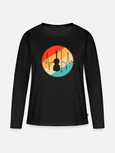 Geige Retro Herzschlag - Frauen Premium Bio Langarmshirt - Schwarz