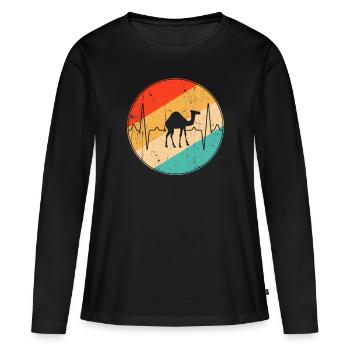 Rétro Heartbeat dromadaire - T-shirt manches longues Premium bio Femme - noir - Devant - Julia (174cm)