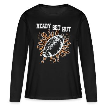 Joueur de football américain Ready Set Hat Athlète - T-shirt manches longues Premium bio Femme - noir - Devant - Julia (174cm)