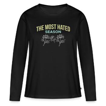 La saison la plus détestée : le pollen : le rhume des foins - T-shirt manches longues Premium bio Femme - noir - Devant - Julia (174cm)