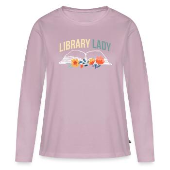 Bibliothèque Lady Shirt Cadeau - T-shirt manches longues Premium bio Femme - rose poudré - Devant - Julia (174cm)