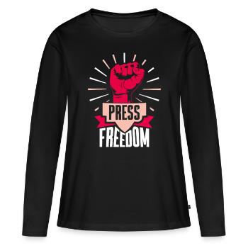 Liberté de la presse Journaliste Journalisme Droit de la presse - T-shirt manches longues Premium bio Femme - noir - Devant - Julia (174cm)