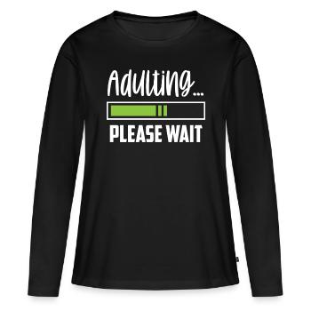Grandir s’il vous plaît attendre la puberté anniversaire - T-shirt manches longues Premium bio Femme - noir - Devant - Julia (174cm)