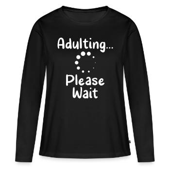 Grandir s’il vous plaît attendre la puberté anniversaire - T-shirt manches longues Premium bio Femme - noir - Devant - Julia (174cm)