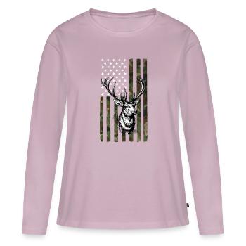 Deer Flag Amérique - T-shirt manches longues Premium bio Femme - rose poudré - Devant - Julia (174cm)
