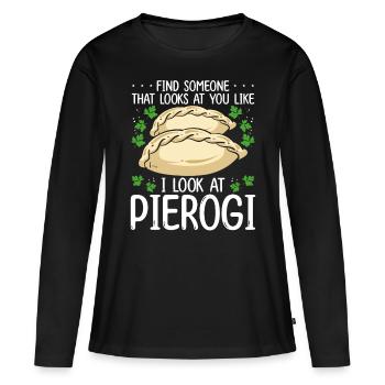 Pierogi Maker Comme je regarde la nourriture polonaise - T-shirt manches longues Premium bio Femme - noir - Devant - Julia (174cm)