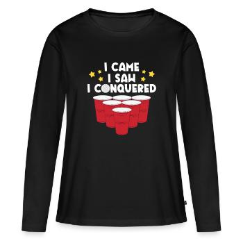 Je suis venu J’ai vu que j’ai vaincu - T-shirt manches longues Premium bio Femme - noir - Devant - Julia (174cm)