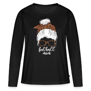 Football Mom Messy Bun Leopard Mama - Women's Premium Organic Long Sleeve Shirt - black - Front - Julia (174cm)