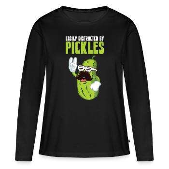 Facilement distrait par les cornichons - T-shirt manches longues Premium bio Femme - noir - Devant - Julia (174cm)