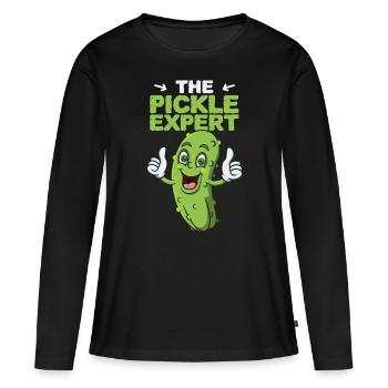 L’expert du cornichon - T-shirt manches longues Premium bio Femme - noir - Devant - Julia (174cm)