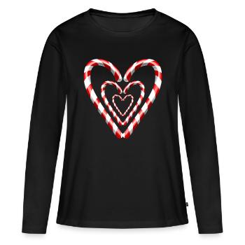 Les cannes à sucre forment des cœurs pour Noël - T-shirt manches longues Premium bio Femme - noir - Devant - Julia (174cm)