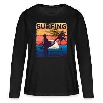 Surf Surf Surfer Planche de surf Surf - T-shirt manches longues Premium bio Femme - noir - Devant - Julia (174cm)