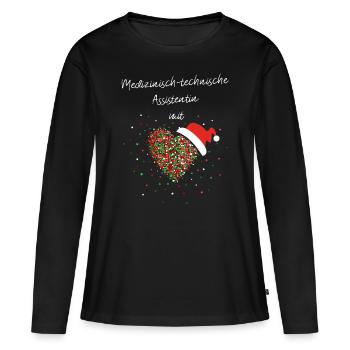 MTA mit Herz Nikolausmütze Weihnachtsmotiv Xmas - Frauen Premium Bio Langarmshirt - Schwarz - Vorne - Julia (174cm)