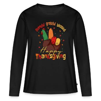 Dankbar Dankbar Gesegnetes Thanksgiving T-Shirt - Frauen Premium Bio Langarmshirt - Schwarz - Vorne - Julia (174cm)