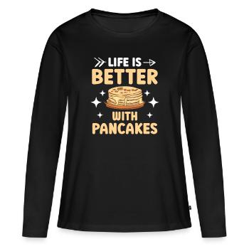 La vie est meilleure avec des crêpes - T-shirt manches longues Premium bio Femme - noir - Devant - Julia (174cm)