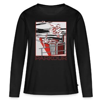 Parkour Warnung Über alles springen Laufen Springe - Frauen Premium Bio Langarmshirt - Schwarz - Vorne - Julia (174cm)