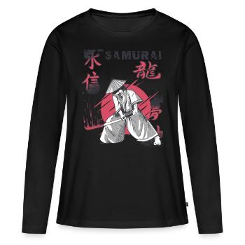 Samouraï Katana Épée Tache de sang Guerre japonaise - T-shirt manches longues Premium bio Femme - noir - Devant - Julia (174cm)
