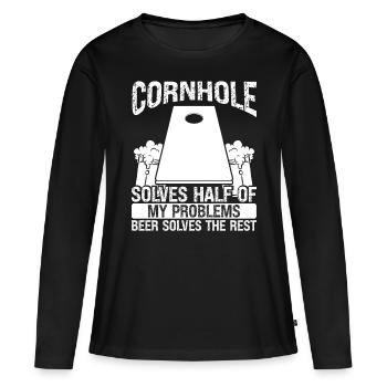 Cornhole Player solves half of Beer Drinking Toss - Women's Premium Organic Long Sleeve Shirt - black - Front - Julia (174cm)