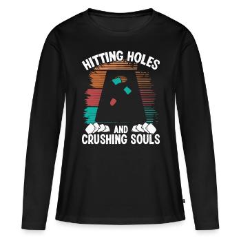 Cornhole Player Hitting Holes Souls Corn Hole Toss - T-shirt manches longues Premium bio Femme - noir - Devant - Julia (174cm)