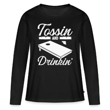 Cornhole Player Tosssing and Drinking Beer Tosser - Women's Premium Organic Long Sleeve Shirt - black - Front - Julia (174cm)