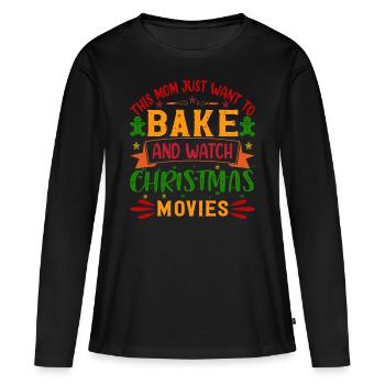 Mère cuisinière de Noël - T-shirt manches longues Premium bio Femme - noir - Devant - Julia (174cm)