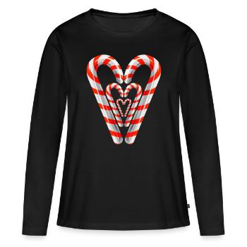 Cannes à sucre formant un coeur pour Noël - T-shirt manches longues Premium bio Femme - noir - Devant - Julia (174cm)