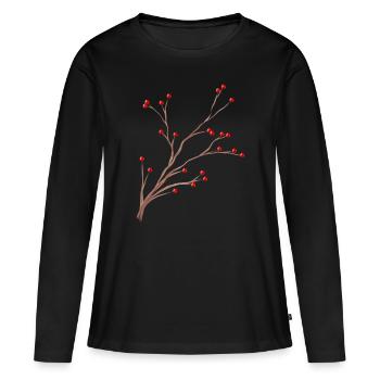 Branche de brumes aux fruits rouges pour Noël - T-shirt manches longues Premium bio Femme - noir - Devant - Julia (174cm)