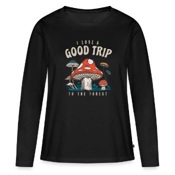 Champignons trippants Cottagecore Esthétique Cueilleurs de champignons - T-shirt manches longues Premium bio Femme - noir - Devant - Julia (174cm)