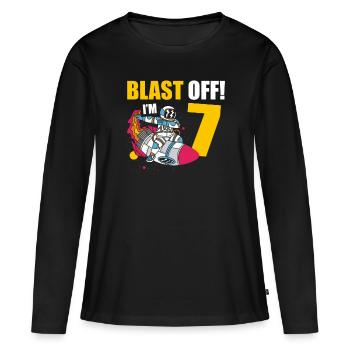 Je suis 7 Astronaut Lover Spaceship Joyeux anniversaire - T-shirt manches longues Premium bio Femme - noir - Devant - Julia (174cm)