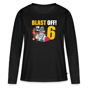 Je suis 6 Astronaut Lover Spaceship Joyeux anniversaire - T-shirt manches longues Premium bio Femme - noir - Devant - Julia (174cm)