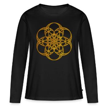 Apollonian Gold Sacred Geo Fleur De Vie - T-shirt manches longues Premium bio Femme - noir - Devant - Julia (174cm)