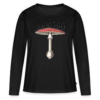 Amanita Muscaria Evolution Stoned Ape - T-shirt manches longues Premium bio Femme - noir - Devant - Julia (174cm)