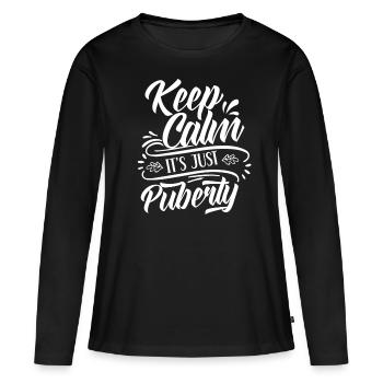 Restez calme Seule la puberté a grandi - T-shirt manches longues Premium bio Femme - noir - Devant - Julia (174cm)